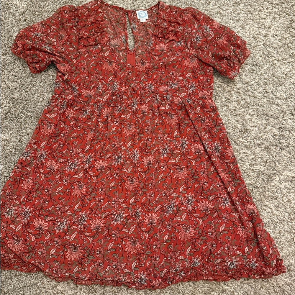 Blue Rain Red Floral Midi Dress